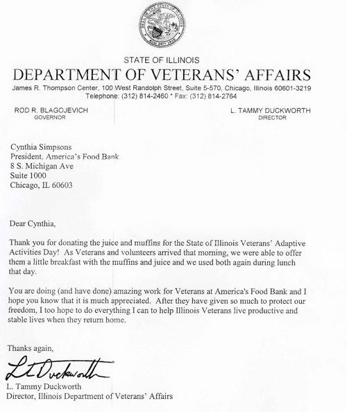 Letter of commendation from The Department of Veteran Affairs
